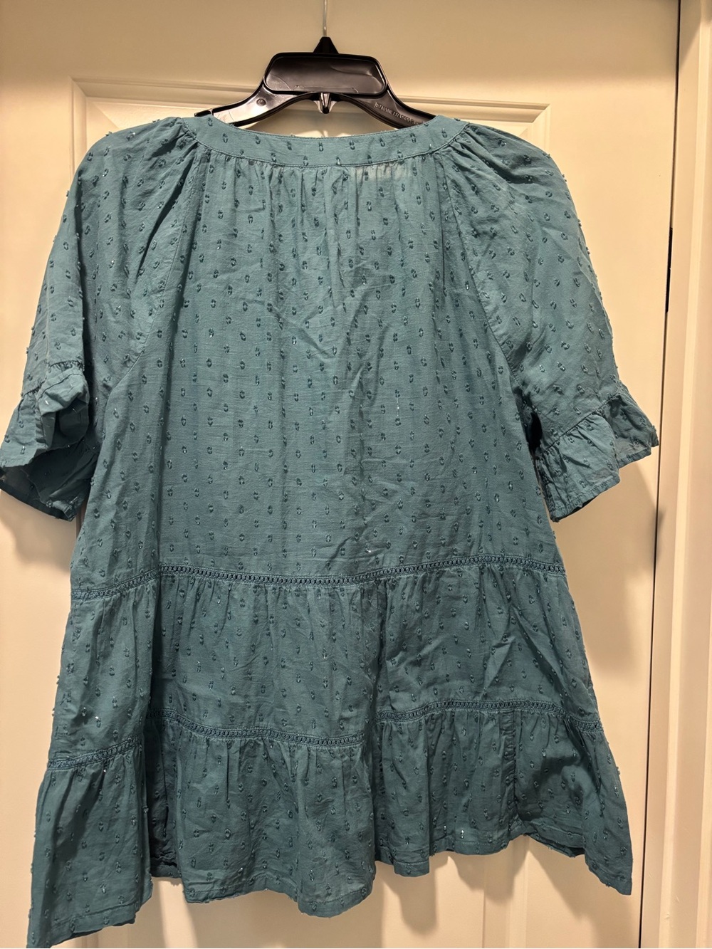 Wonderly Teal Eyelet Button-Front Peplum Top - Picture 2 of 2